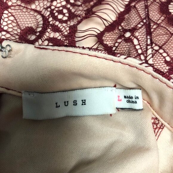 Lush Dress Womens Size Large Burgundy Lace over Tan Sleeveles Bodycon - Picture 5 of 7